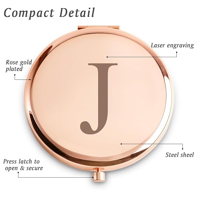 Personalized Gifts for Women Girls, Initial Compact Mirror, Unique Mothers Day Birthday Gifts for Friends Mom Wife Grandma Sister Daughter, 2025 Graduation Gifts for Her College Medical High School
