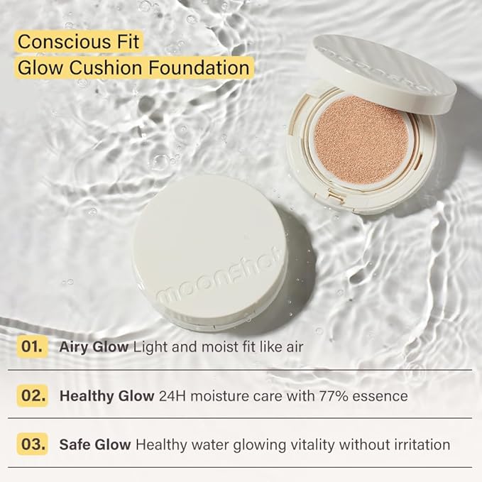 MOONSHOT KOREA Conscious Fit/Glow/Matte Cushion Foundation Flawless Coverage,Glass skin,Long-Lasting, Lightweight, Buildable Coverage,k-beauty (Glow Fit Cushion, 21C Cosmic Peach)