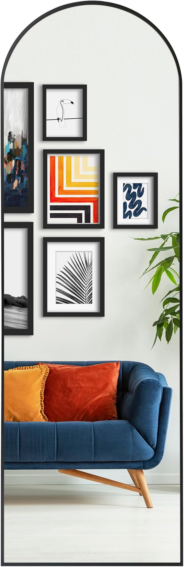 Americanflat 18x58 Arched Mirror with Stand- Large Hanging Mirrors with Aluminum Frame - Modern Mirror for Bathroom, Bedroom, Living Room - Mirrors for Wall Display and Home Decor - Black