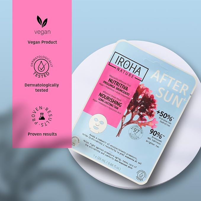 IROHA NATURE Face Masks - Packs for Better Skin (Pack of 5, Aftersun Facial Mask with Algae, Probiotics & Hyaluronic Acid)