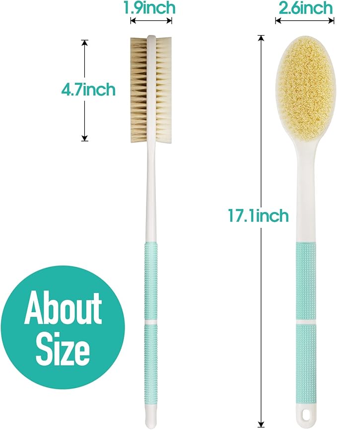 19'' Body Brush with Detachable Brush Head & 17''Back Scrubber for Shower