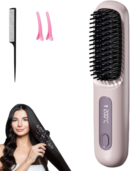 Go Brush Pro, Hair Straightener Brush Portable Gobrush Pro 2025 Cordless Hair Straightener for Travel (Purple)