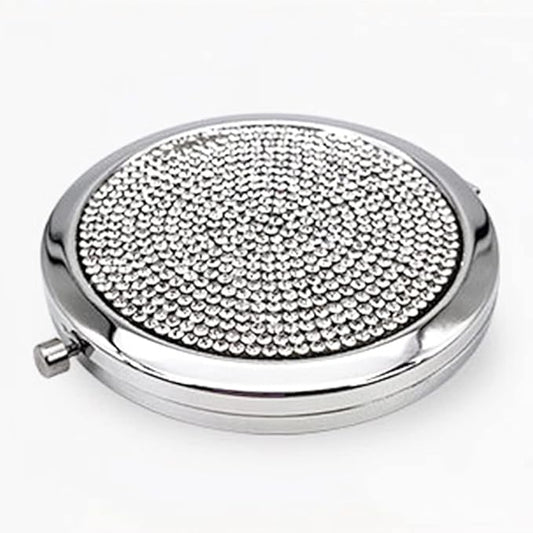 2pcs Magnifying Compact Mirrors 1X 2X Purse Pocket Makeup Mirror Folding Travel Mirrors Sturdy Metal with Diamonds Foldable Mini Round Cosmetic Mirror 2.75 Inch Gifts for Women Girls (Silvery)