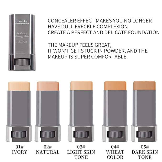 3-in-1 Foundation Stick Beauty Balm Serum Boosts Skin Tone, Solid Tinted Moisturizing Serum Contouring Foundation for Women, Natural Finish, Buildable Medium to Full Coverage(03#LIGHTSKIN TONE)