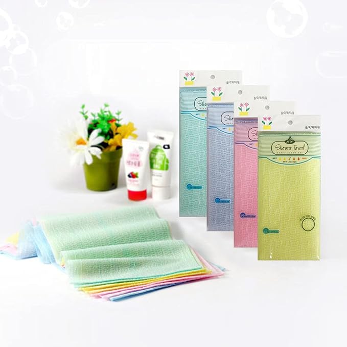Premium Exfoliating Washcloth Towel(4 Color) Korean Loofah Bath Sponge Long Back Scrubber African Bath Sponge African Long Net for Shower/It Becomes Softer as You use.by NOPIGO