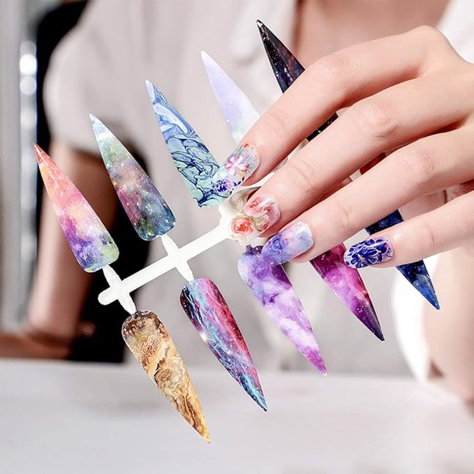 Kalolary 20 Color Starry Sky Stars Nail Art Foil with Nail Glue, Holographic Nail Art Transfer Stickers DIY Decoration, for Nail Art Salon or Home Use