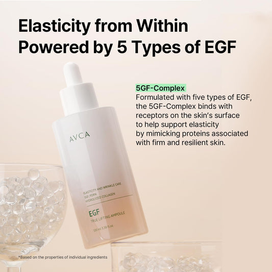 AVCA EGF & PDRN Lifting Serum 100ml(3.38 fl. oz) β Firming & Elasticity Support with Hydrolyzed Collagen + Panthenol, Improves Look of Fine Lines, K-Beauty