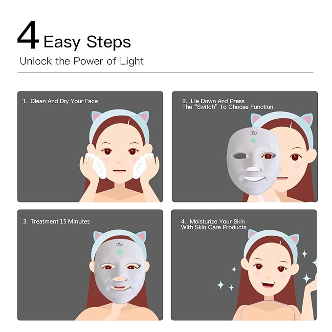 Red Light Therapy Mask for Face, Blue Red LED Light Therapy Device, 7+1 Colors LED Facial Skin Care Mask At Home, USB Rechargeable,Portable