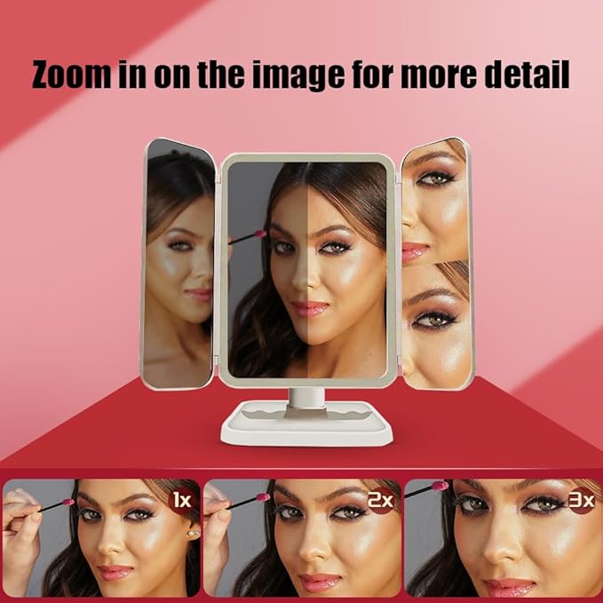 Smart Touch Control Makeup Mirror with 1X/2X/3X Magnification & 270° Rotation - 52 LED Vanity Mirror with 3 Lighting Modes, 95% Daylight Accuracy, USB Charging, Foldable Design for Travel & Home Use