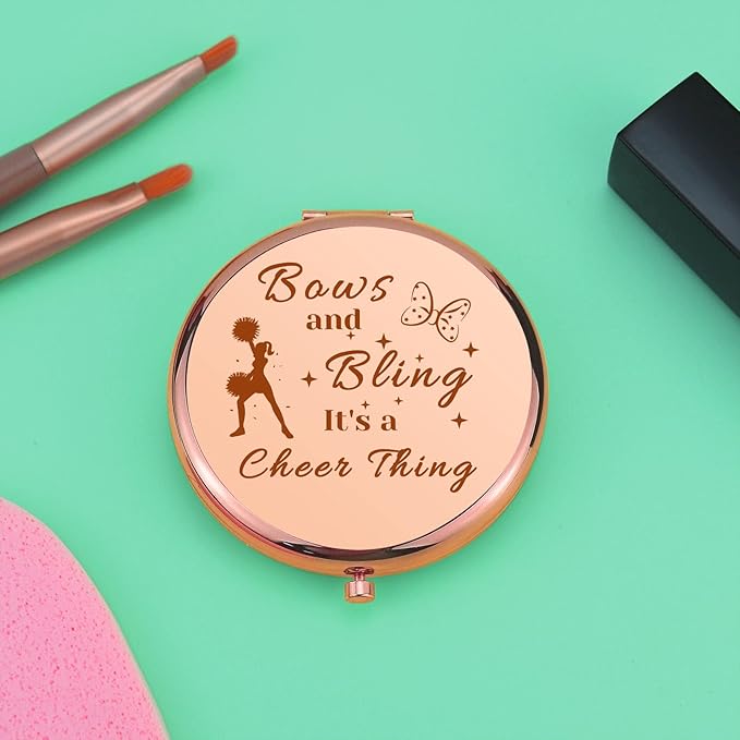 Cheerleading Gift Cheer Gifts for Girls Sister Compact Makeup Mirror for Cheer Friend Cheerleader Gifts for Team Cheer Coach Appreciation Gifts Folding Makeup Mirror Birthday Retirement Gifts