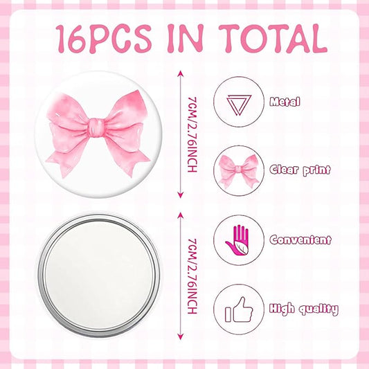 16 Pcs Pink Bow Coquette Aesthetic Compact Mirror Bulk, Coquette Bow Party Favors Pink Bow Portable Travel Makeup Pocket Purse Mini Mirror Gifts for Girls Women Bridal Shower Bachelorette Party