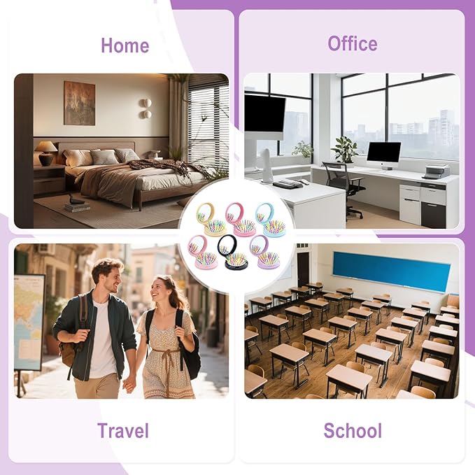 6 Colors Folding Mirror Hairbrush, 2 in 1 Compact Pocket Mirror Comb with DIY Stickers, Round Mini Pocket Makeup Mirror for Travel Women Girls (24 Pcs)