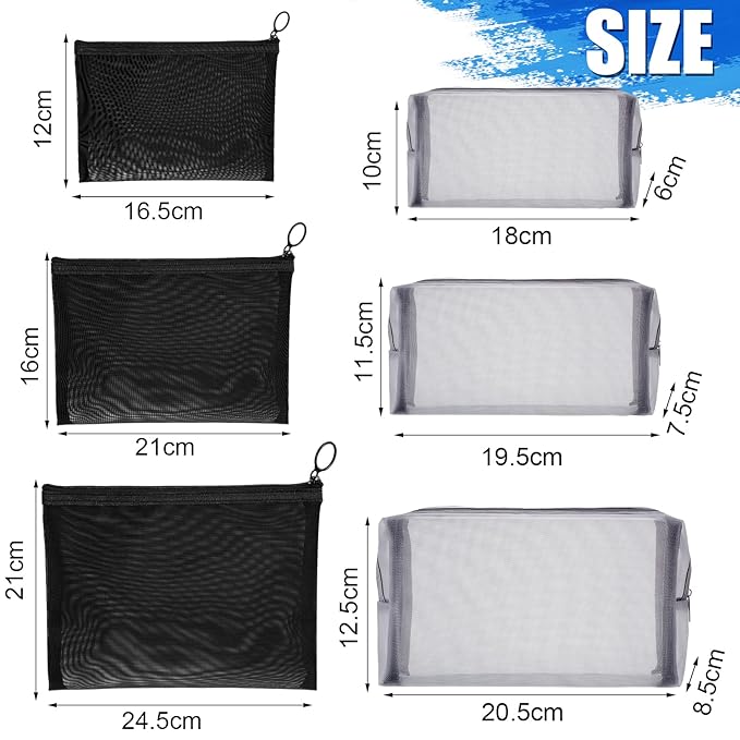 6 Pieces Mesh Makeup Bags Mesh Cosmetic Bag Portable Travel Organizing Zipper Pouch Toiletries Makeup Pouches for Home Office Travel Accessories (Chic Colors)