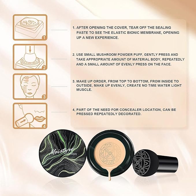 Mushroom Head Air Cushion CC Cream - Brightening & Moisturizing BB Cream Makeup Long Lasting Matte Concealer, Even Skin Tone for All Skin Types (Medium Deep, 3.21 Ounce (Pack of 1))