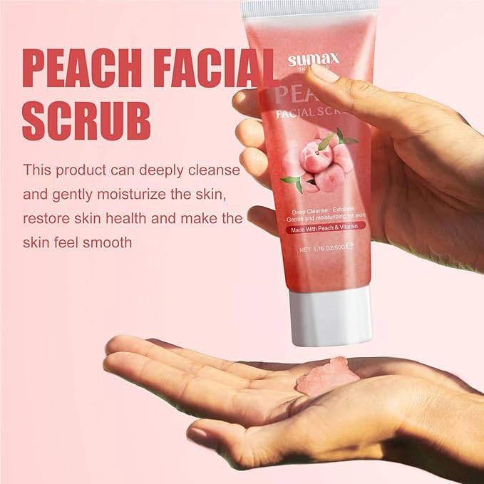 Peach Facial Scrub,Exfoliating Body Scrub,Hydrating and Gentle Smoothing Scrub for Body & Face,Remove Dull, Dead Skin, Minimize Pores, Essential Skin Care - 1.76 OZ