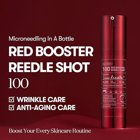 VT COSMETICS Red Booster Reedle Shot 100, Microneedling Serum with Dragonβs Blood, Exosome, Soothing Relief Serum for Irritated, and Sun-Stressed Skin, Scalp Care, Korean Skincare 1.69 fl oz (50ml)