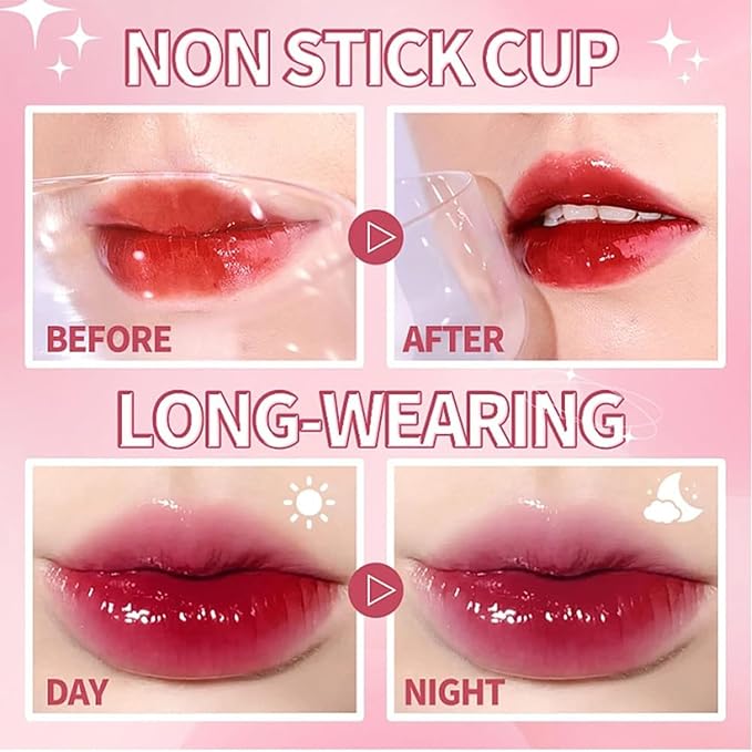 Eakroo 10 Colors Lip Stain Tint Set, Korean Lip Gloss Watery Lip Stain Set, Natural Moisturizing Korean Lip Tint, High Pigment, Long-Lasting, Non-Stick Cup, Vivid Color, Lip Tint Makeup (Set A, Large)