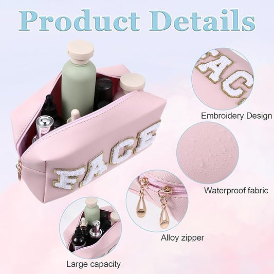 3 PCS Skin Care Bags for Girls Women, Preppy Makeup Bag, Hair Face Skin Stuff Travel Bags, PU Leather Toiletry Bag for Traveling, Bathroom Gift for Mother's Day Wife