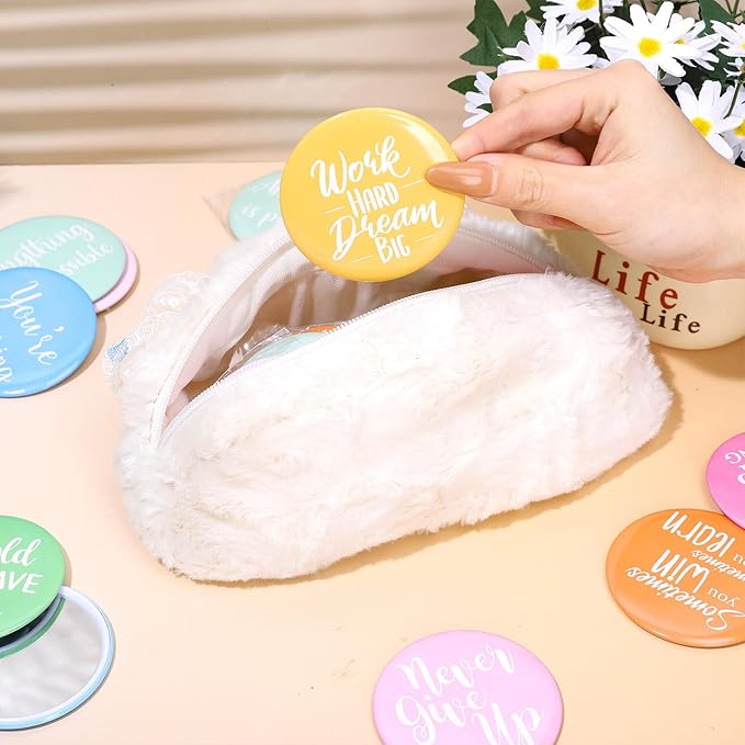 30Pcs Inspirational Compact Mirror Pastel Color Motivational Words Small Mirrors Portable Pocket Mirrors for Women Staff Coworkers Christmas Party Team