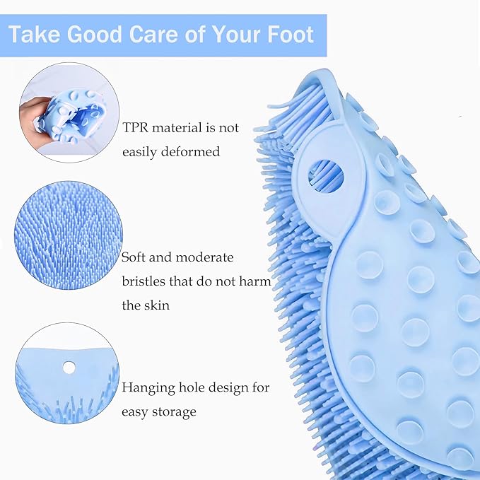 Shower Foot and Back Scrubber Mat,Wall Mounted Shower Foot Scrubber with Suction Cups,Exfoliating Silicone Massage Foot Cleaner for Shower(2pcs)