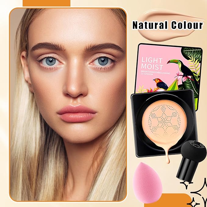 2Pcs Mushroom Head Air Cushion CC Cream Foundation Makeup,Moisturizing BB Cream Face Makeup Liquid Foundation,Long Lasting Full Coverage Concealer for All Skin TypesοΌNaturalοΌE