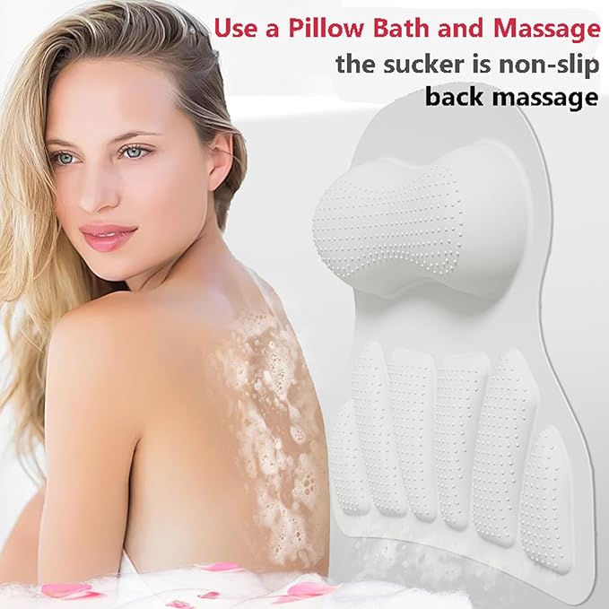 Bath Silicone Pillow Luxury Bathtub Pillow with Non-Slip Suction Cup (White)