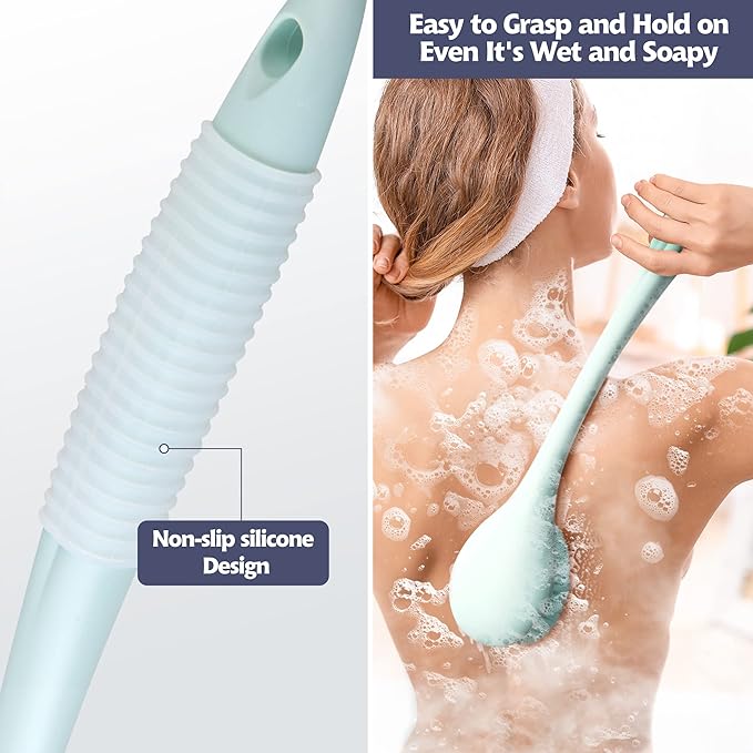 BEDELITE Back Bath Brush Long Handle for Shower of 2 - Soft Shower Brush for Men & Women,Back Brush Scrubber - 16.4" Long Skin Exfoliator for Bath Scrubber Body BrushοΌ2 Pack, Blue & IvoryοΌ
