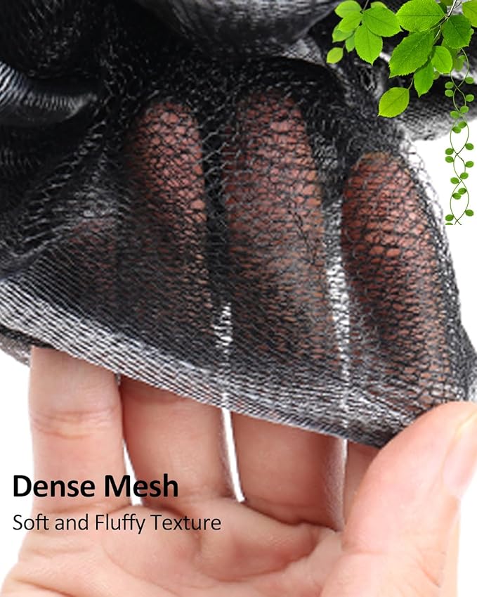 Loofah Sponge Exfoliating Body Scrubber,Loofahs with Handle: 2PCS Long Handle Loofa Back Scrubber, 1PCS Luffa Hook, Charcoal Loofah Pack for Women Men Bath Wash, Black