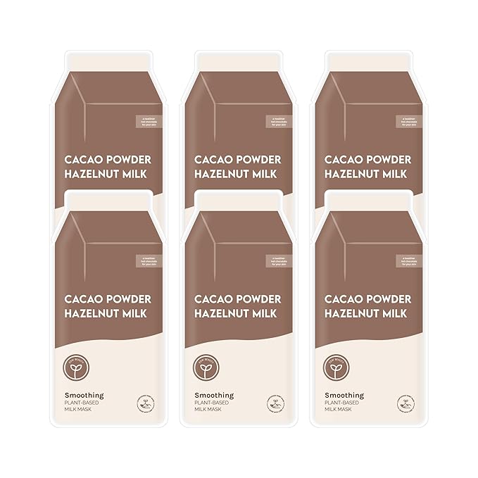 ESW Beauty Cacao Powder β Smoothing Plant-Based Milk Face Mask (6-Pack) β Cacao & Hazelnut for Aging & Sensitive Skin β Plumps, Softens & Promotes Youthful Complexion