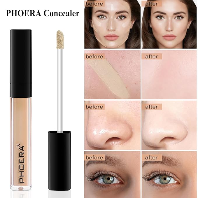 PHOERA Foundation,PHOERA Concealer,PHOERA Makeup Foundation Full Coverage Up to 24 Hour Fresh Wear with Matte Finish,PHOERA Primer,PHOERA Powder (105 Sand+111 Chestnut)