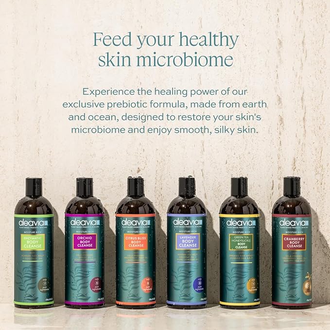 Aleavia Body Cleanse – Organic & All-Natural Prebiotic Body Wash with Raw Honey – Green Tea Honeysuckle Scent – 16 Oz.
