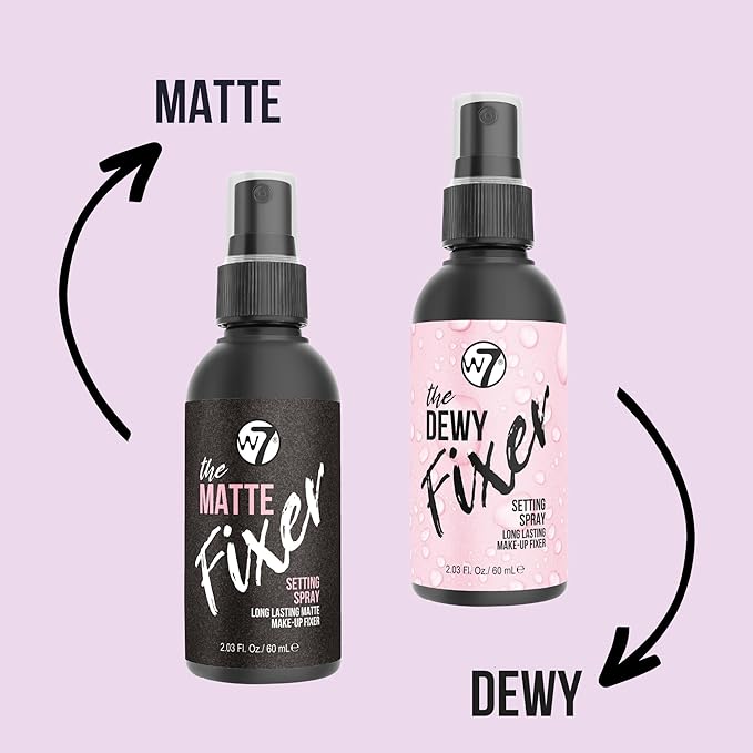 W7 The Fixer Duo - Makeup Setting Spray 2Pcs Set - Dewy & Matte Finishes For Fixing Professional Makeup