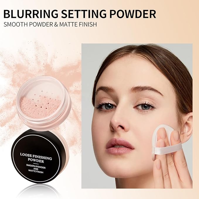 Erinde Blurring Setting Powder, Loose Face Powder with Finishing Powder Puff, Matte Finish, Lightweight, Long-Lasting, Soft Focus Natural Face Makeup for Uneven Skin Tone, Natural