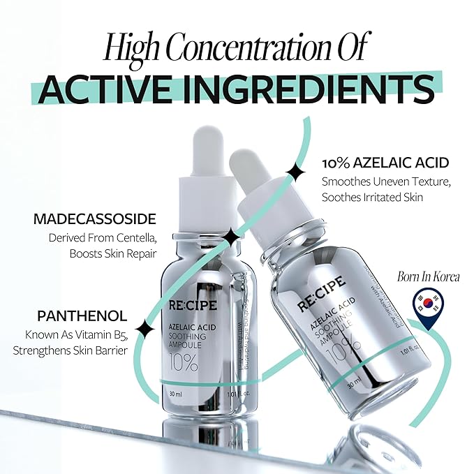 RECIPE Azelaic Acid 10 Soothing Ampoule - Soothing Serum, Facial Serum for Sensitive skin - Korean Skincare for Mild Breakouts (1.01 fl oz)