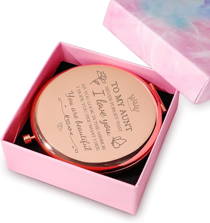 Aunt Gifts from Niece Nephew, Personalized Compact Mirrors, Unique Mothers Day Birthday Gifts for Aunt Auntie