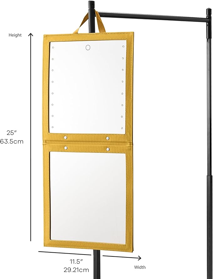 BRUN Adjustable Foldable Wall Mounted Rectangular Mirror, Touch Control, Dimmable, Crystal Clear Image, 15" x 15"