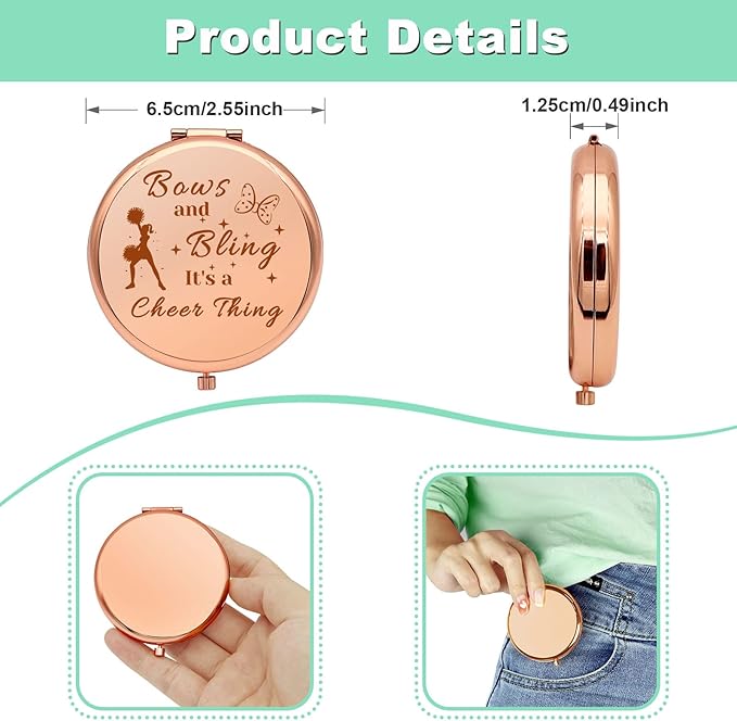 Cheerleading Gift Cheer Gifts for Girls Sister Compact Makeup Mirror for Cheer Friend Cheerleader Gifts for Team Cheer Coach Appreciation Gifts Folding Makeup Mirror Birthday Retirement Gifts
