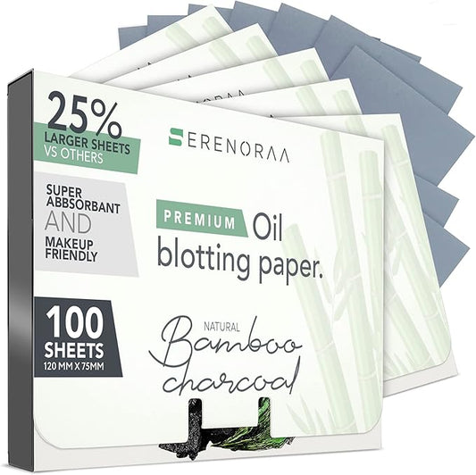 Premium Natural Bamboo Charcoal Oil Blotting Sheets for Face - 6x100 Sheets with Extra Large 5x3" Thick Blotting Paper for Oily Skin - Dispensable Portable Pack - Reduce Skin Acne - Makeup Friendly