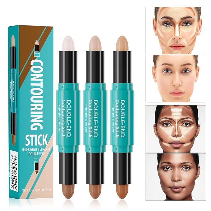 Dual-Ended Contour Stick, Face Shaping & Contouring Stick, Highlighter Makeup Pen for All Skin Tones