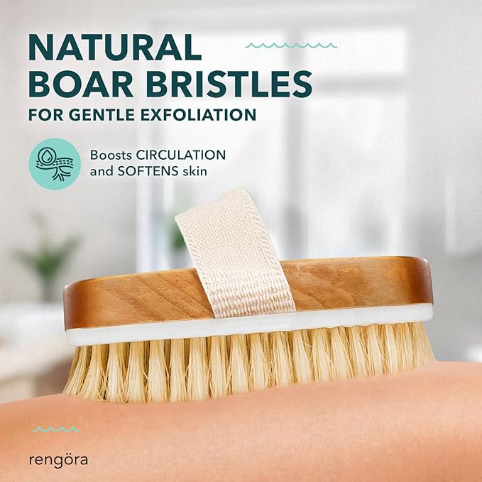 Dry Body Brush for Exfoliating - Natural Bamboo Skin Scrubber with Premium Bristles, Lymphatic Dry Brushing Body Brush for Showering, Exfoliating Tool Skin Renewal, Armpit Scrubber, Sauna Accessories