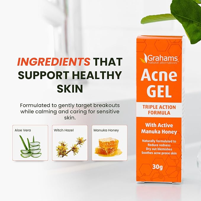 Acne Gel Morning & Night Spot Treatment Pimple Cream for Face, Back & Body - All Natural with Witch Hazel, Honey, Aloe Vera, for Oily Skin & Blemish Control (1.06 oz)