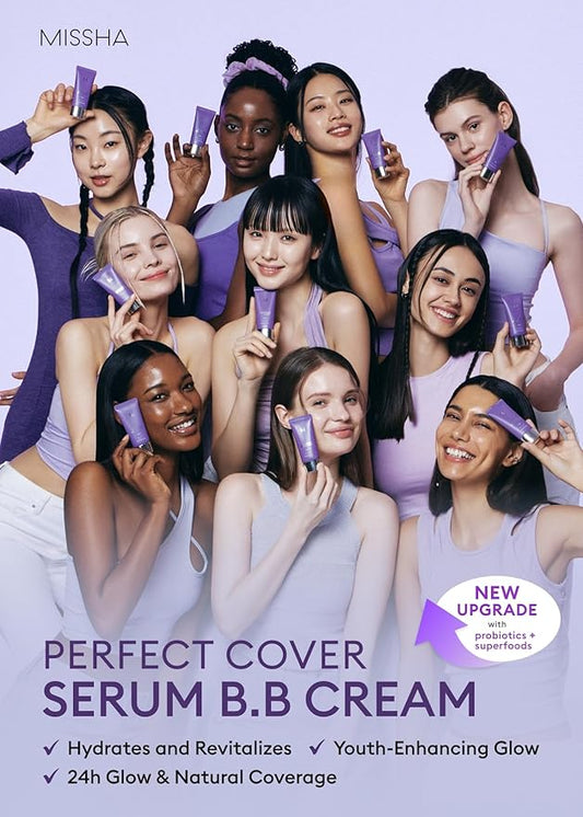 MISSHA M PERFECT COVER SERUM BB CREAM No.25 Warm Beige - Medium with Warm Undertone, Skin Tint, Tinted Moisturizer, Skin Care Foundation Makeup, Superfood Complex, Glass Skin, Korean Makeup,1.18 Fl oz
