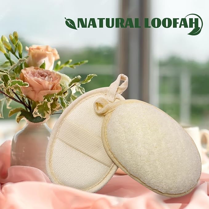 loofah exfoliating Body Scrubber, Perfect loofah Sponge for Men and Women use in Shower, Shower loofah (4 Packs) Made with Natural loofah, Shower Scrubber for Body, White