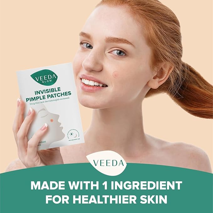 Veeda Glow Pimple Patches – Hydrocolloid Acne Stickers for Fast Healing, Invisible & Non-Irritating Zit Covers, Blemish Spot Treatment, 72 Count