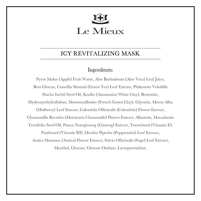 Le Mieux Icy Revitalizing Mask - Cooling, Soothing Clay Face Mask with French Green Clay & Amazon White Clay - Facial Mask for Oily & Blemish Prone Skin (2 oz / 60 ml)
