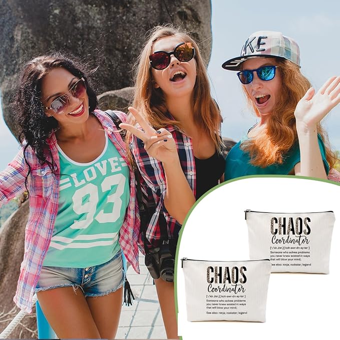 2pcs Chaos Coordinator Gifts for Women Makeup Bag, Chaos Coordinator Cosmetic Bag Appreciation Gifts for Women Moms Manager Boss Colleagues, Travel Zipper Pouch Christmas Thanksgiving Birthday Gift