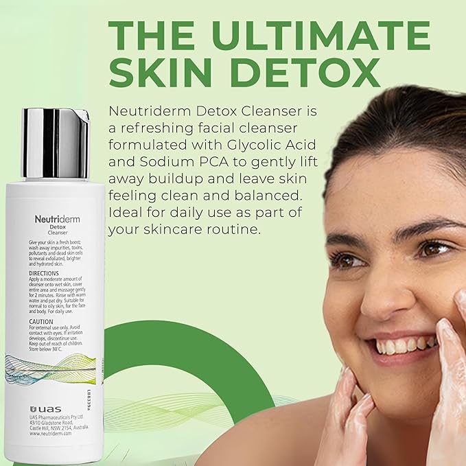 NEUTRIDERM Detox Gentle Exfoliating Face Wash β Glycolic Acid Gel Cleanser for Acne-Prone, Oily & Combination Skin β Deep Cleanser, Pore Refining, Waterproof Makeup Remover β 120ml (4.1 fl oz)