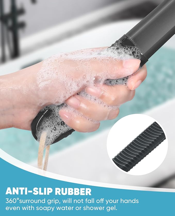 Back Scrubber for Shower with 17" Long Handle, Non-Slip Grip Shower Brush, Moderate Bristles Body Brush for Gentle Exfoliation, Back Brush for Shower Men & Women β Black