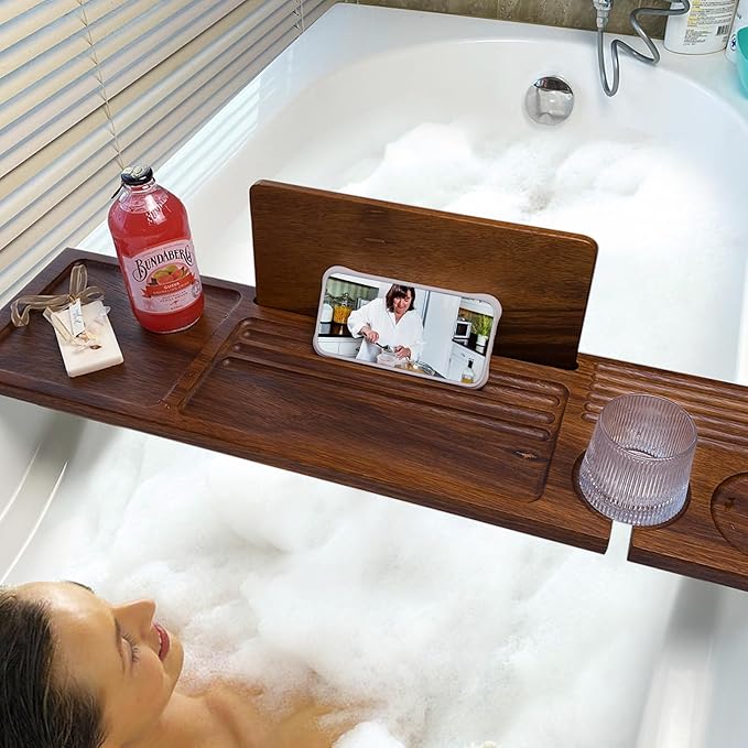 Solid Walnut Wood Bathtub Tray, Bath Tub Tray Wood, Bath Tray for Tub (31"x8"x1"), Bath Table Tray for Tub, Luxury Bathroom Accessories for Women/New Home/House Warming