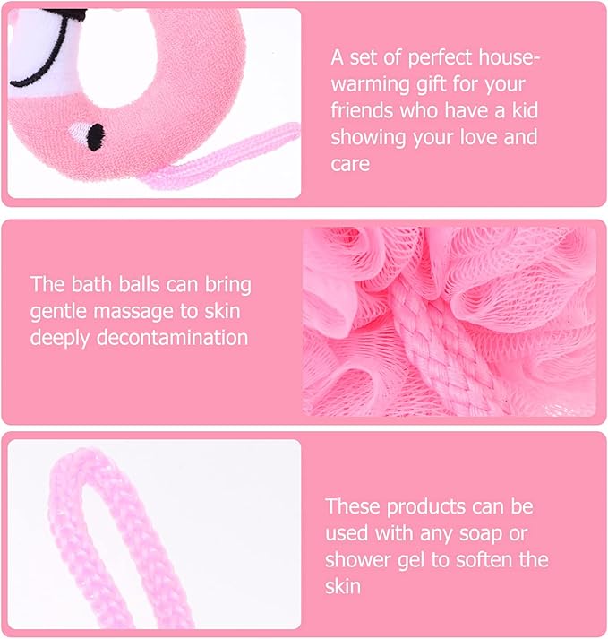 Beaupretty 6 Pcs Flamingo Bath Ball Flamingo Shower Loofah Body Scrubber Shower Scrub Sponges Body Wash Cleanse Household Pink Environmental Protection Pe Men and Women Shower Wipe